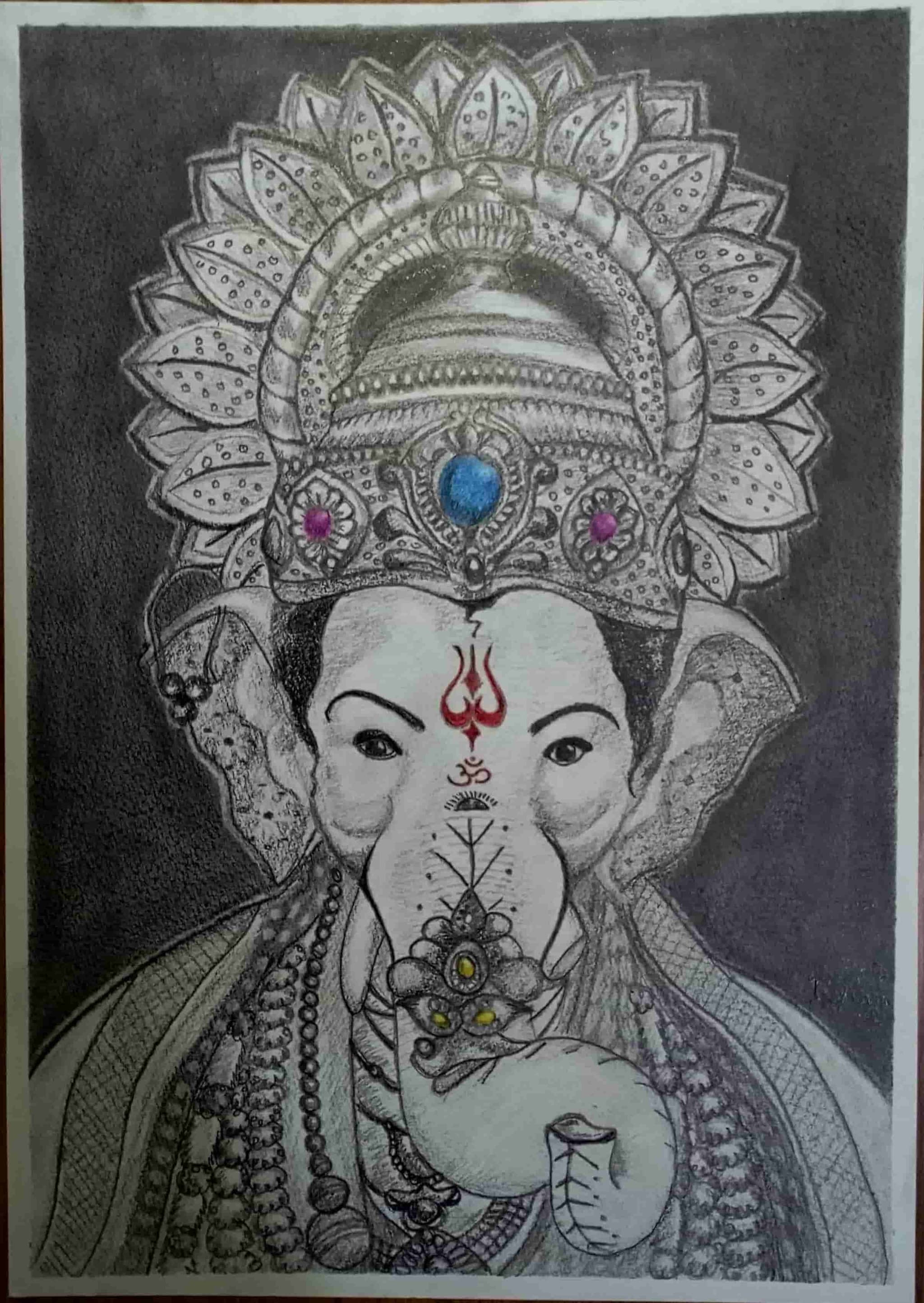 A pencil portrait of Lal Baug Cha Raja Ganapathi in Maharashtra